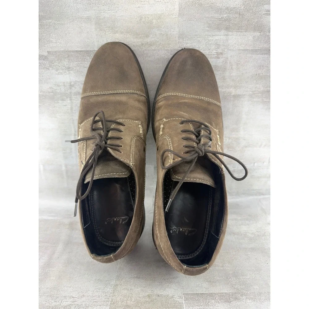 Clarks Men 66124 Brown Leather Cap Toe Derby Oxford Shoes Size 10M